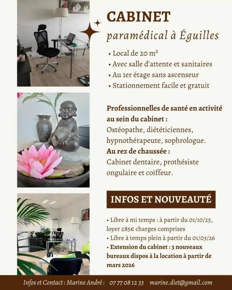 Je cherche un(e) colocataire pour mon cabinet d’Éguilles ! N’hésitez pas à en parler et à partager 🙏 Merci d’avance ! 