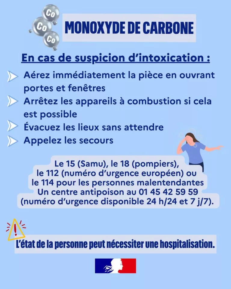 #MonoxydeDeCarbonne | ⚠En cas de suspicion d’intoxication : Aérez immédiatement la pièce  Arrêtez les appareils à combus… 
