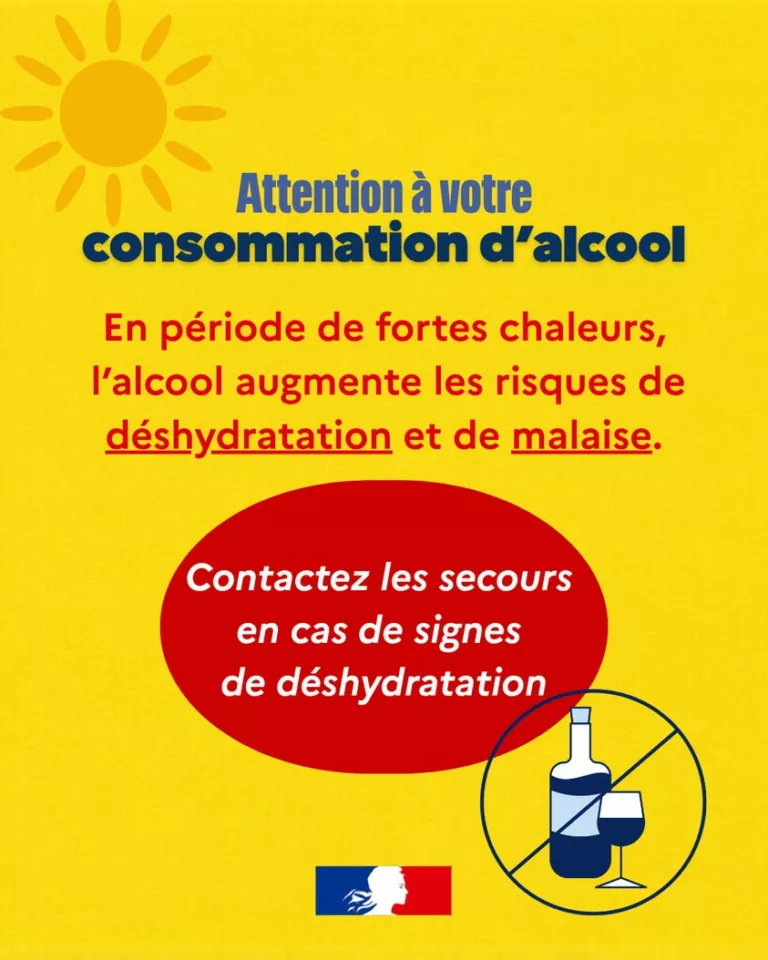 ⚠ Attention à votre consommation d&rsquo;alcool !  En période de fortes chaleurs, l&rsquo;alcool accentue le risque de malaise et de… 