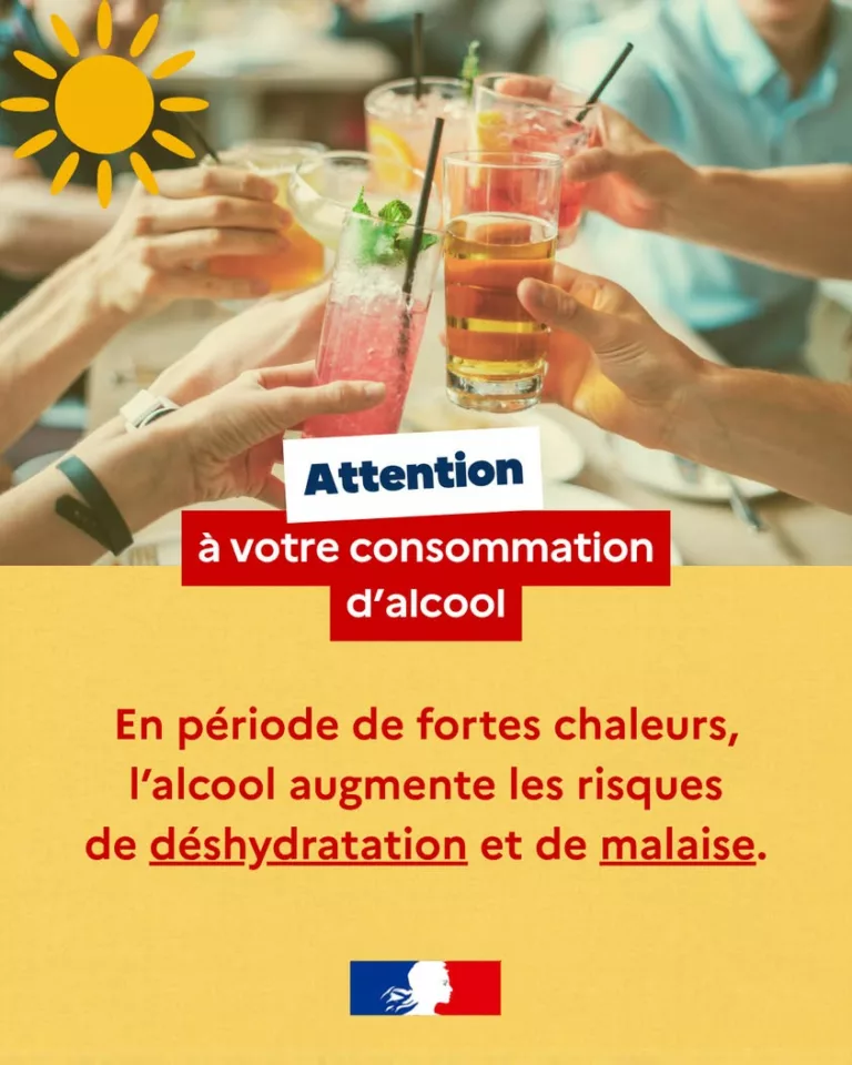 #Canicule |  ⚠  Attention à votre consommation d&rsquo;alcool ! En période de fortes chaleurs, l&rsquo;alcool accentue le risque de… 
